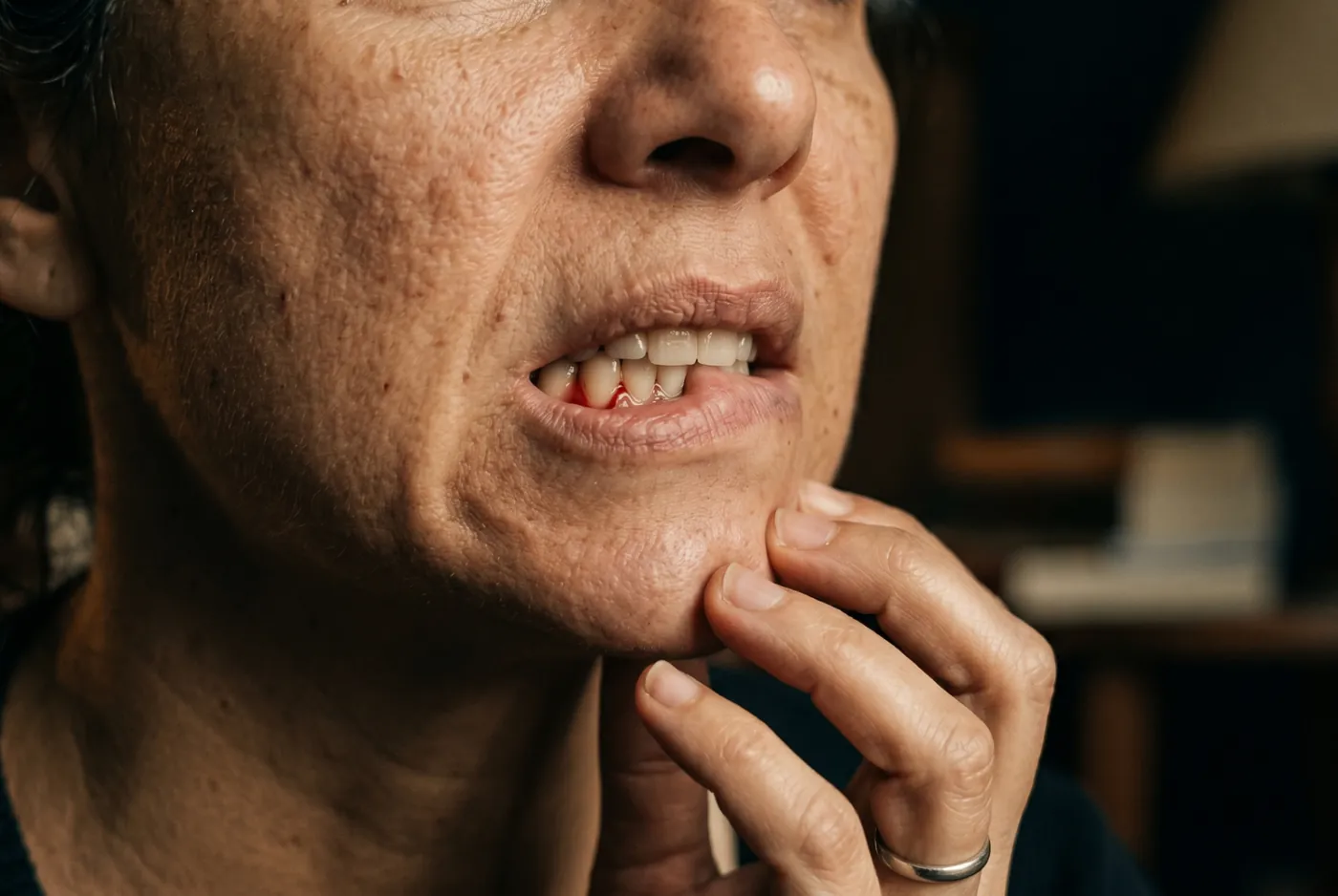 Paciente adulta com gengiva saudável após acompanhamento periodontal em Penápolis